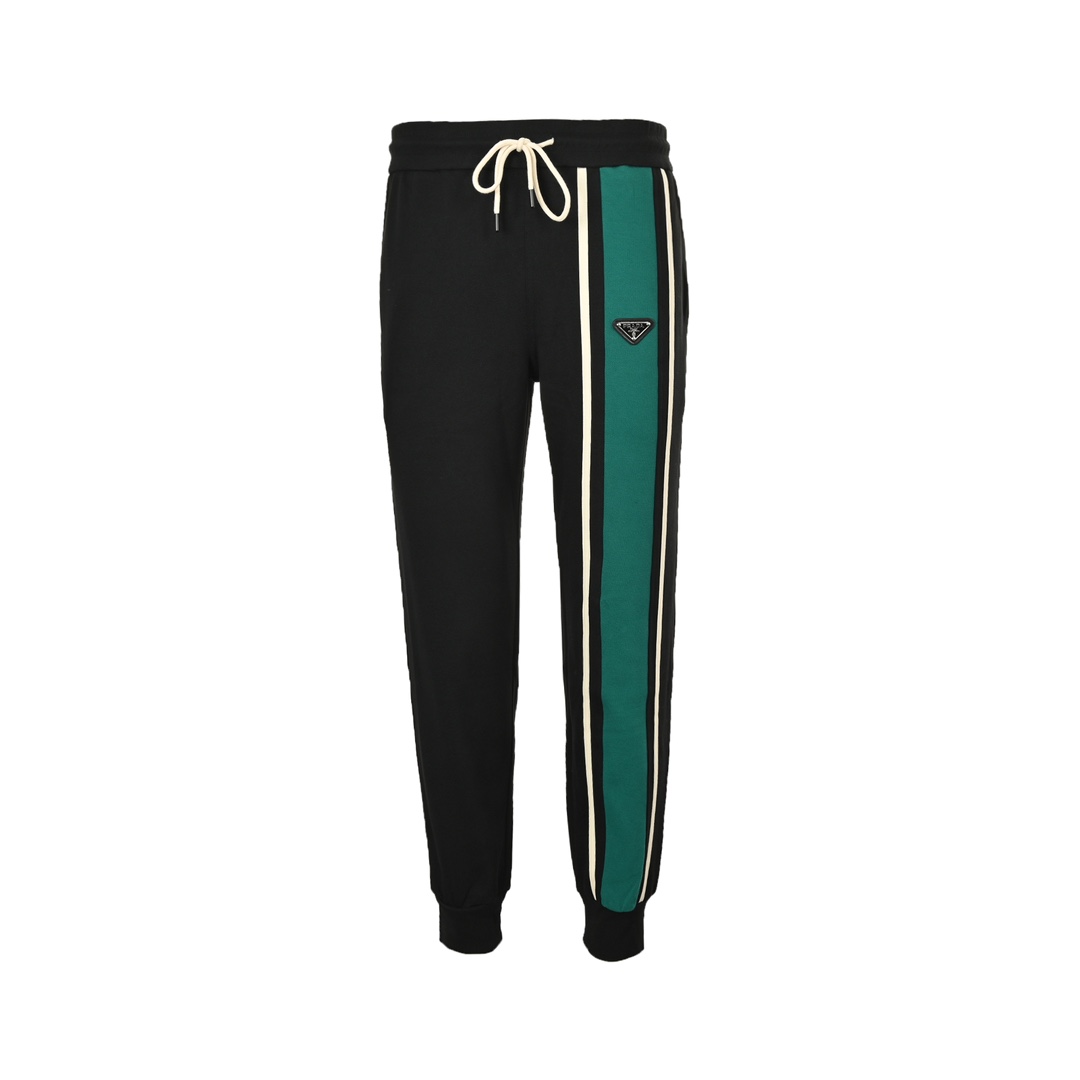 Prada 24Fw triangle logo green webbing patchwork suit trousers