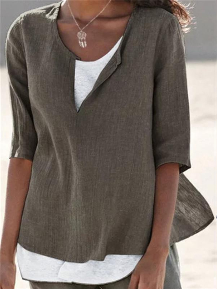 Solid Color Button Half Sleeve Casual Shirt