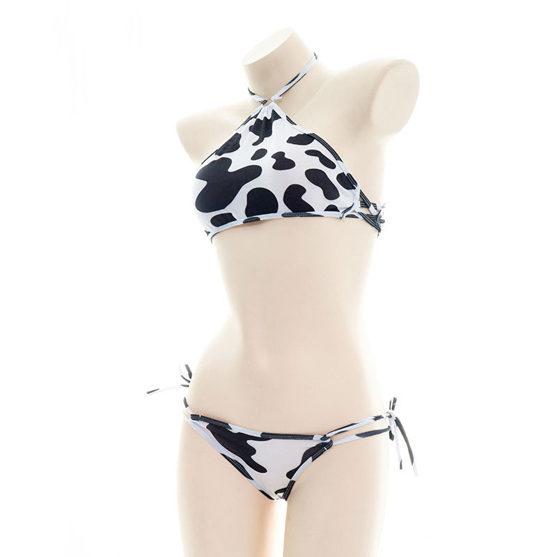 Cow Print Bikini Halter Lingerie Set