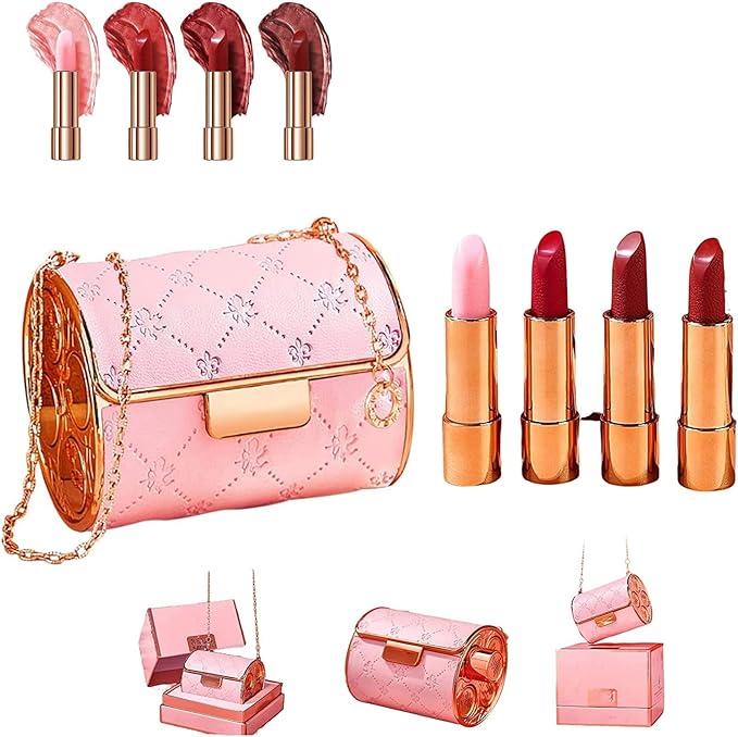 HOT SALE🔥Waterproof Non-Stick Cup Long Lasting Retractable 4 Colors Leather Bag Lipstick Set