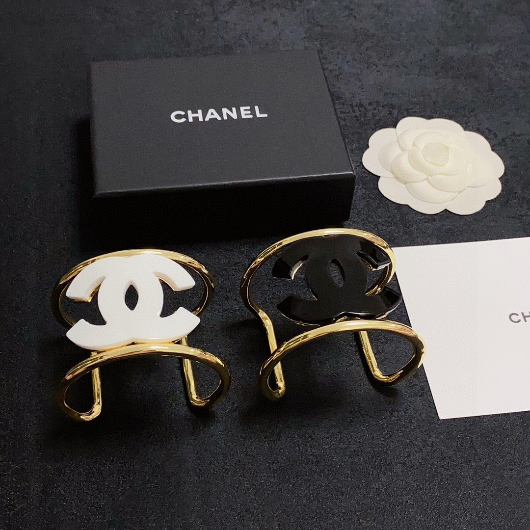 Chanel logo black and white open bracelet