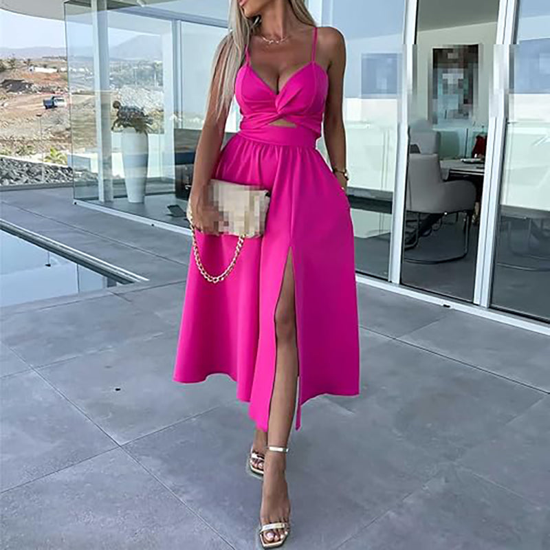Strappy Front Slit Midi Dress