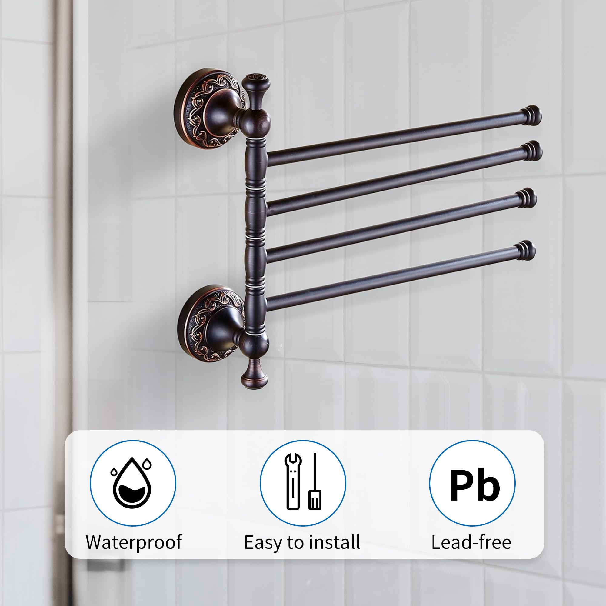 Folding Four-Arm Swivel Brass Towel Rack