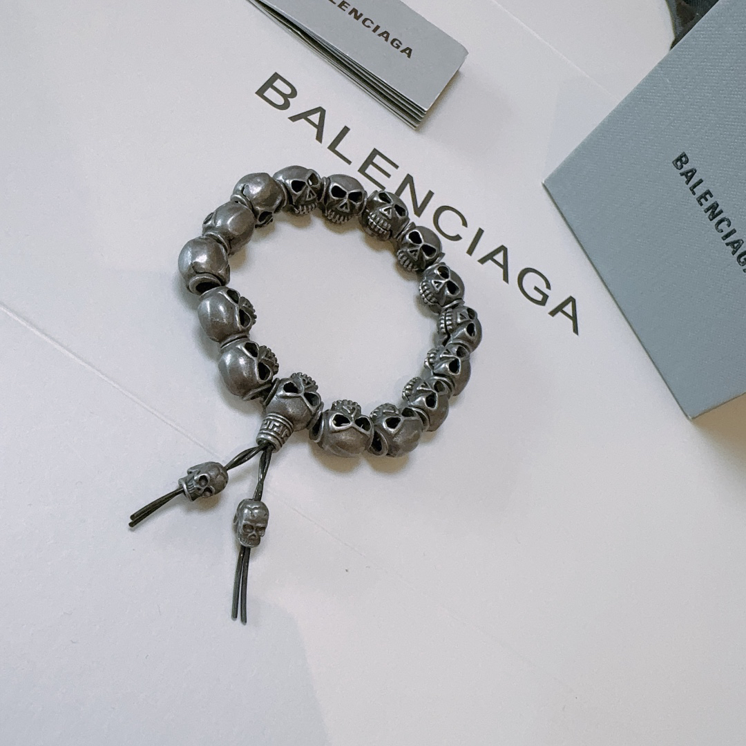 Balenciaga Thai Silver Skull Bracelet