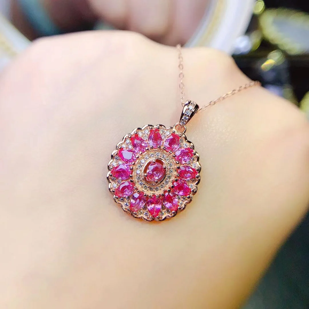 Natural pink sapphire necklace Christmas pendant female necklace gem 925 sterling silver jewelry certification boutique