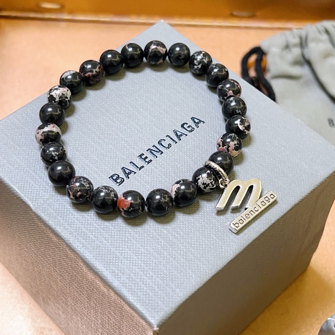 Balenciaga Natural Black Spotted Stone Bracelet
