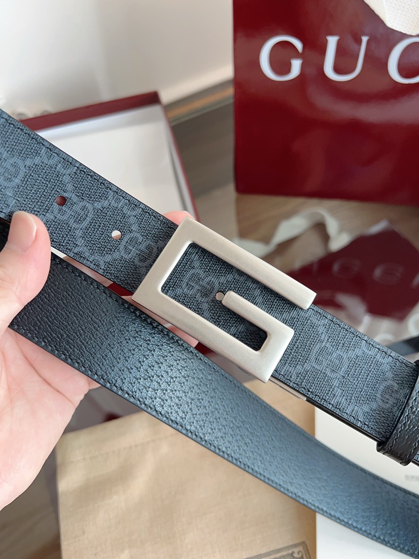 Gucci GG swivel buckle leather belt 3.5cm wide