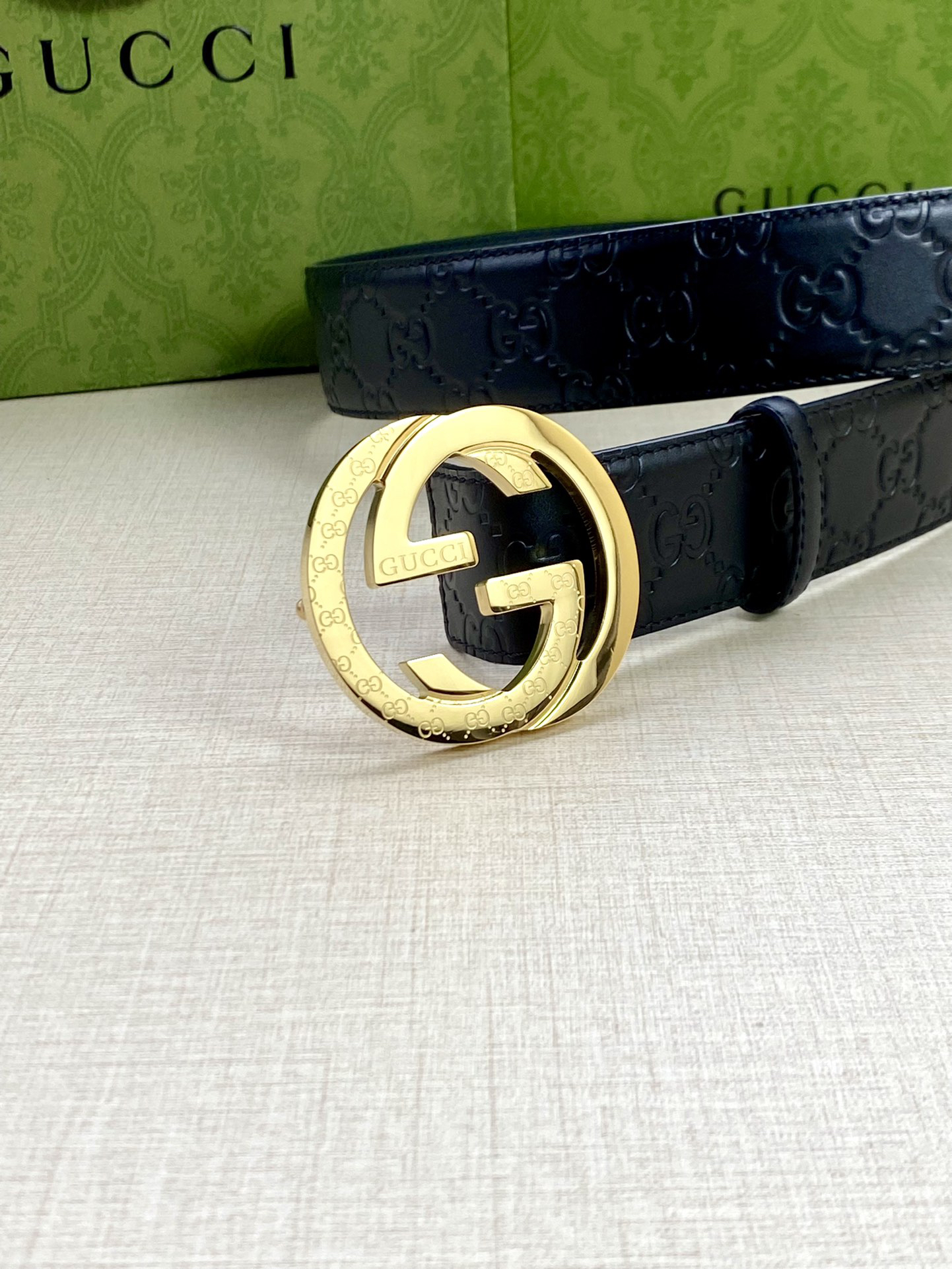 Gucci Interlocking Double G Double-sided Leather Belt 4.0CM Width