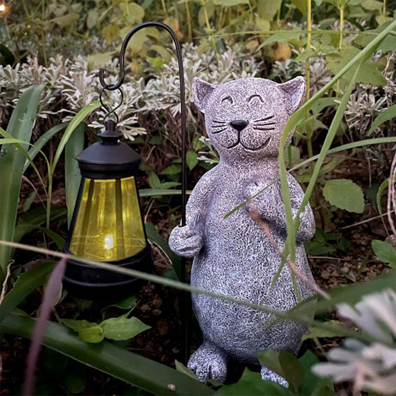 Cat Garden Statue with Lantern
