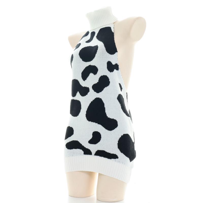 Sexy Cow Print Backless Turtle Neck Sweater