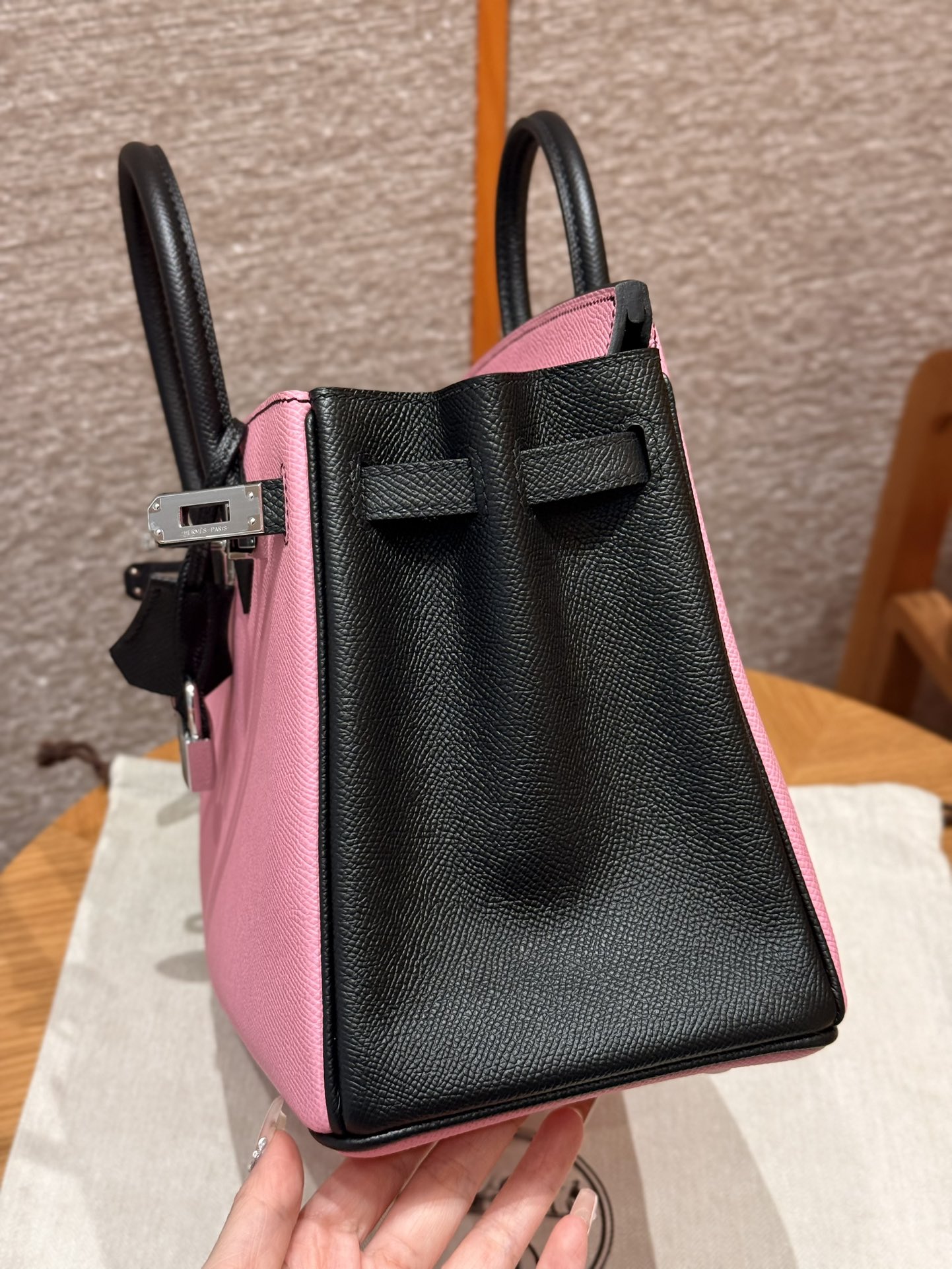 Hermes Birkin 5pPink and 89noir Handbag (Handmade to order)