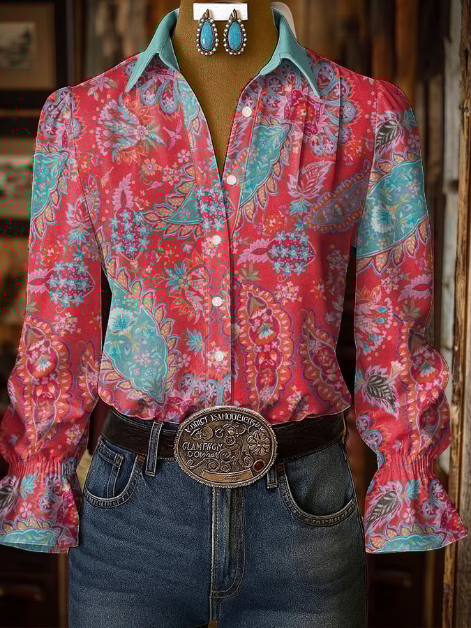 Women's casual western style pattern shirt