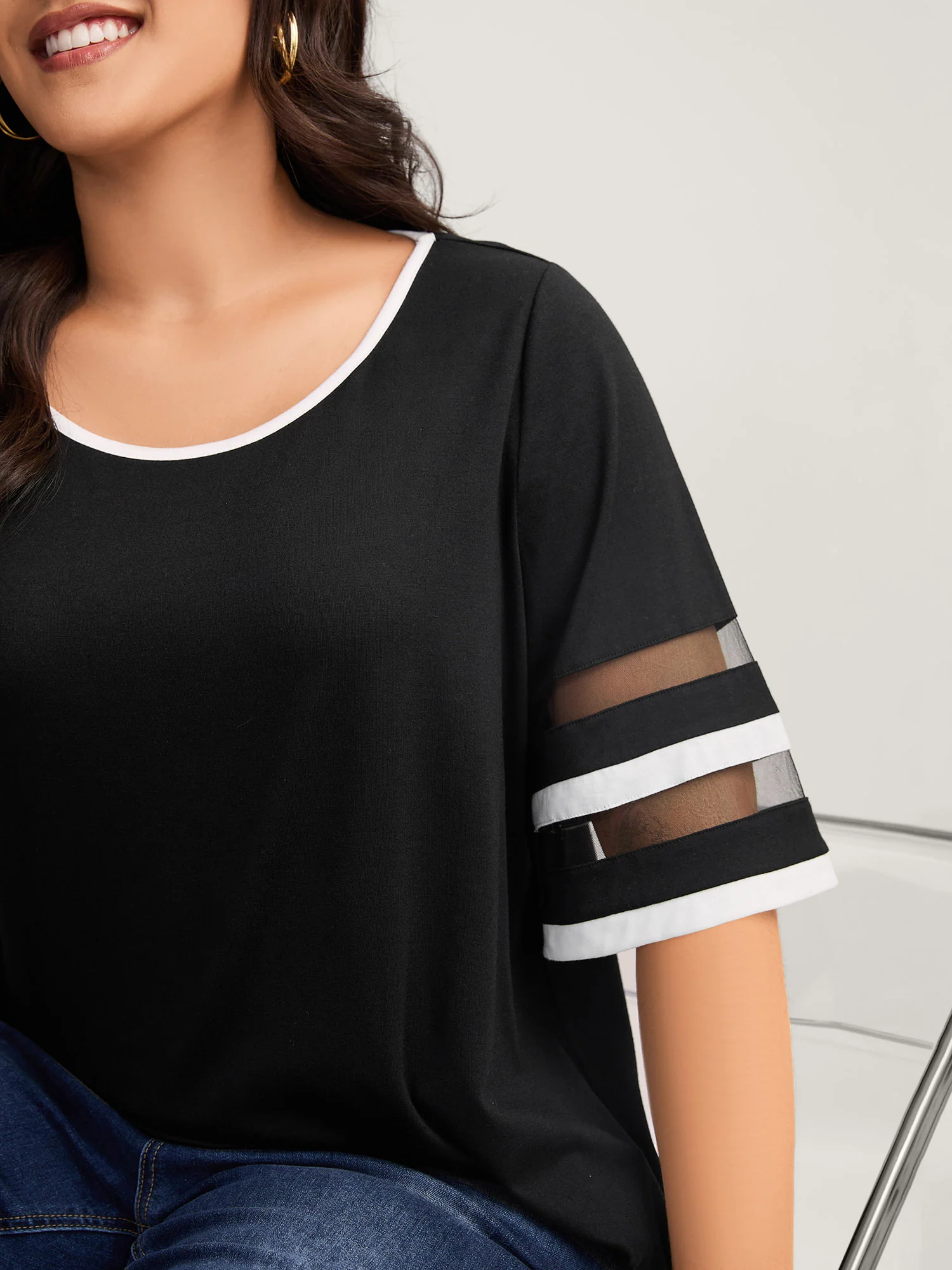 Stretchy Color Block Plain Knit Top