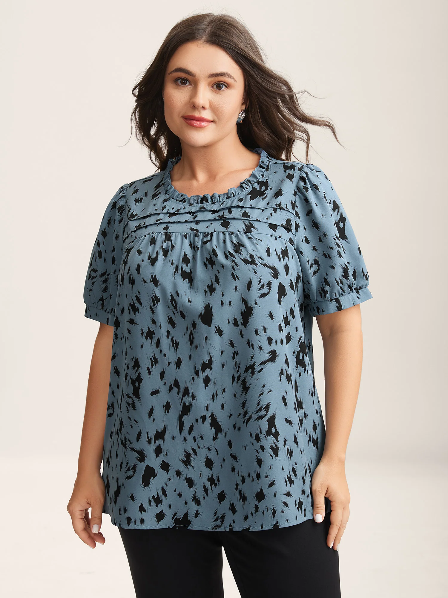 Leopard Print Toothpick Pleat Blouse