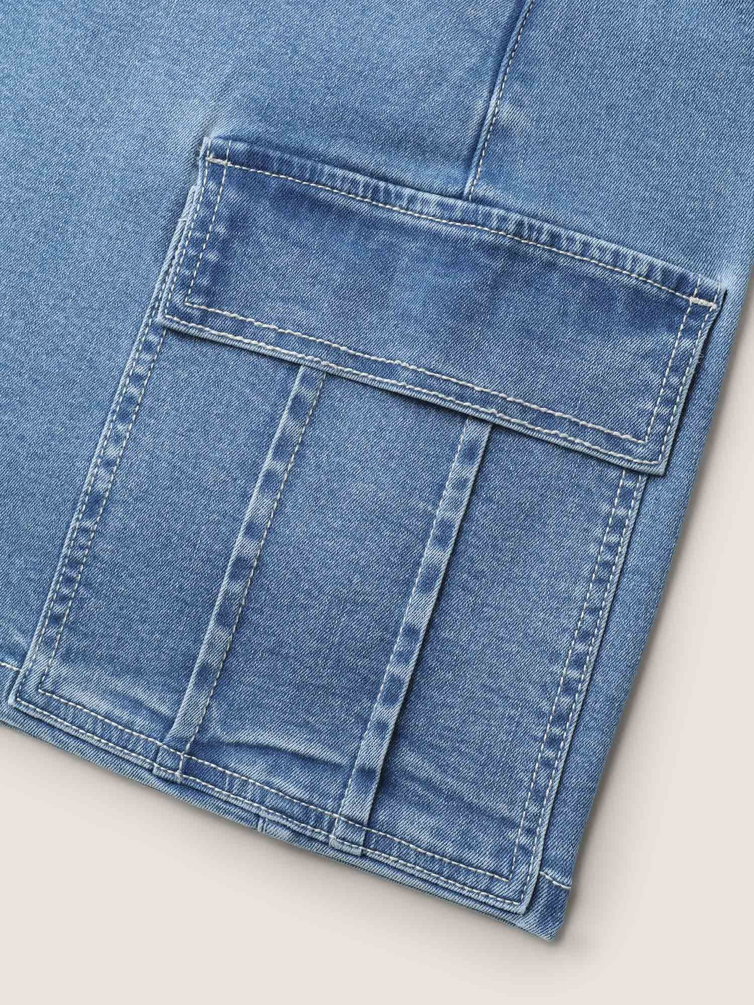 Side Pockets Wide-Leg Denim Shorts