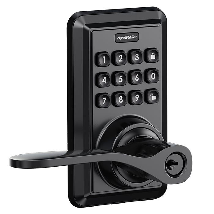 Keyless Entry Door Lock, Keypad Door Lock with Handle, Electronic Lever Door Lock with Code, Auto Lock, Passage Mode, Easy Installation, Matte Black - Apestellar