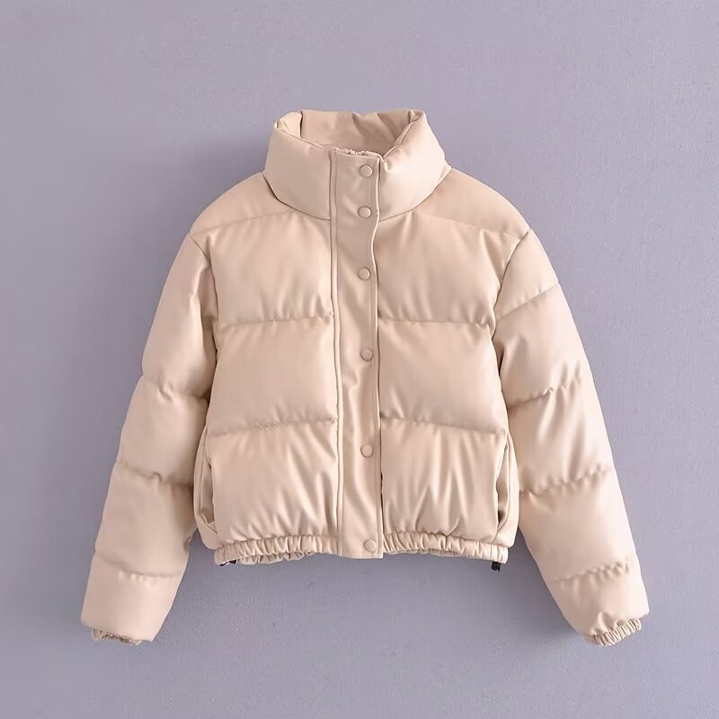 Winter Bread Cotton Padded Coat Thickened Poly Urethane Leather Cotton Coat Jacket Coat for Women