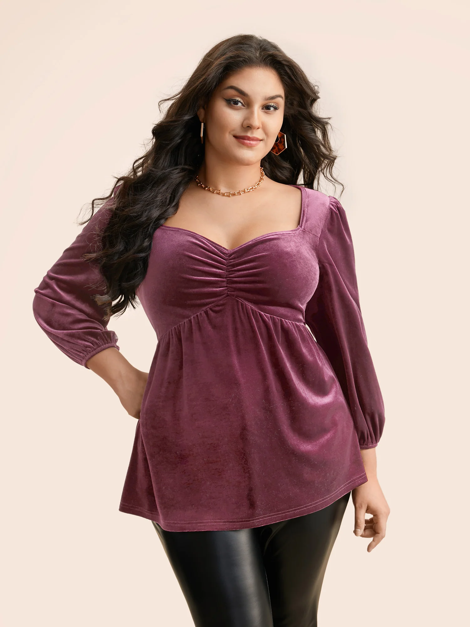 Velvet Heart Neckline Gathered Blouse