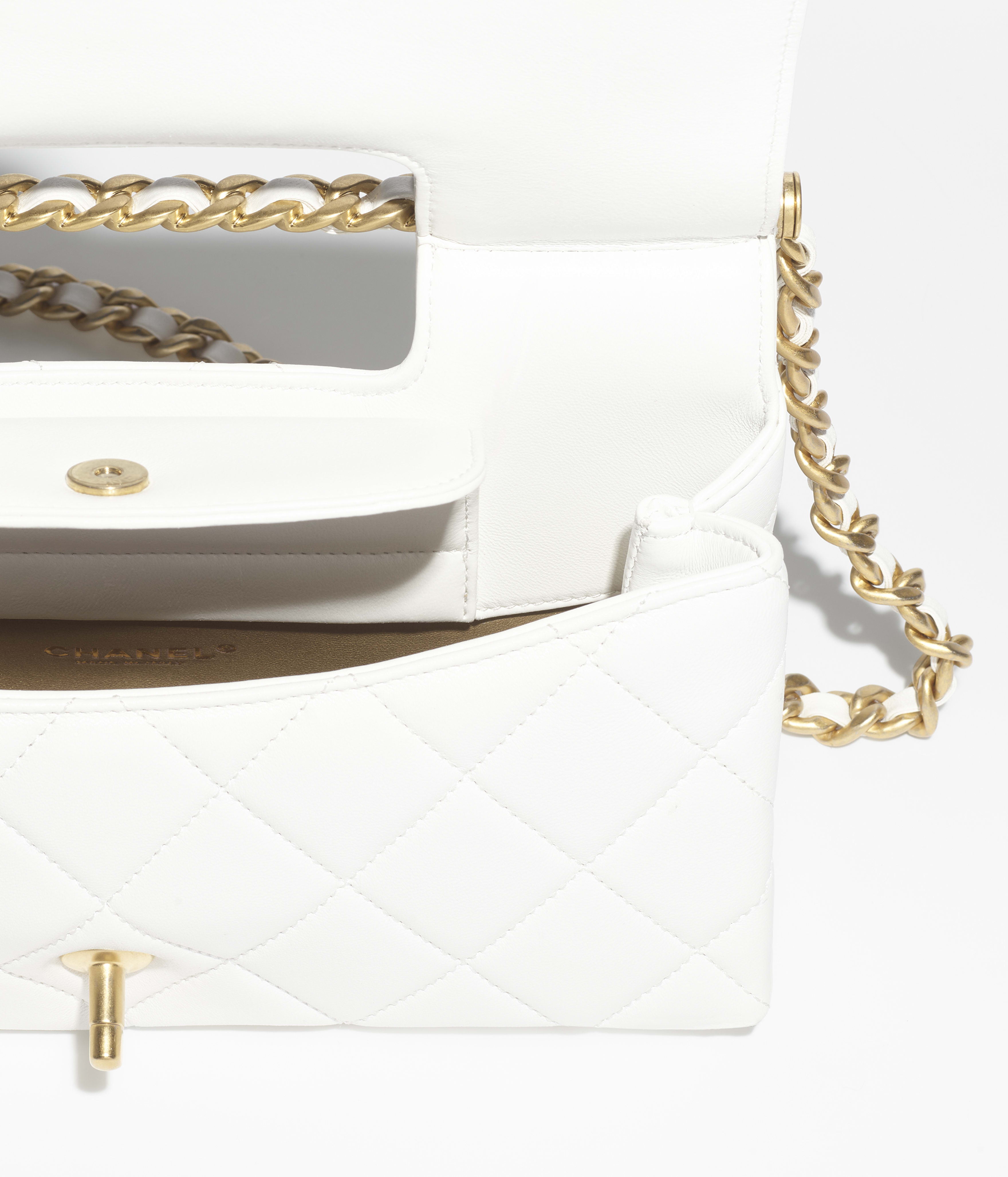 Chanel Flap Bag with Top Handle Shiny Lambskin & Gold-Tone Metal White AS5428-B20556-10601