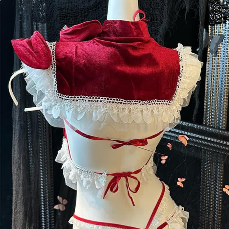 Christmas Cosplay Bunny Qipao Lace Bikini Lingerie Set