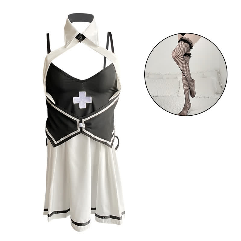 Cosplay Nurse Hollow Out Split Lingerie Stockings Set