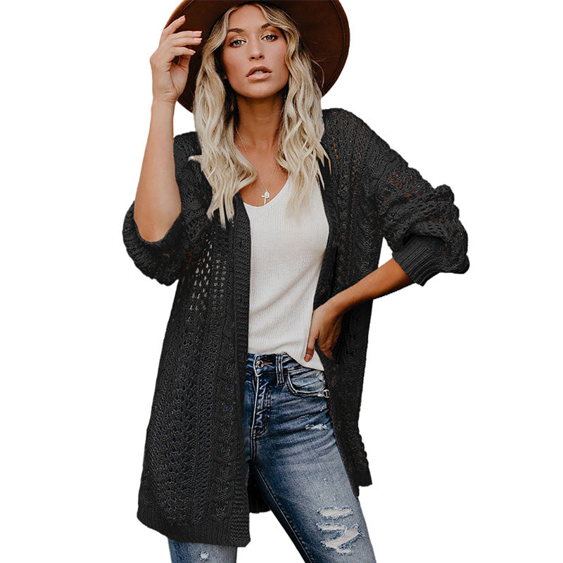 Solid Color Knitted Button Coat Cardigan Sweater for Women