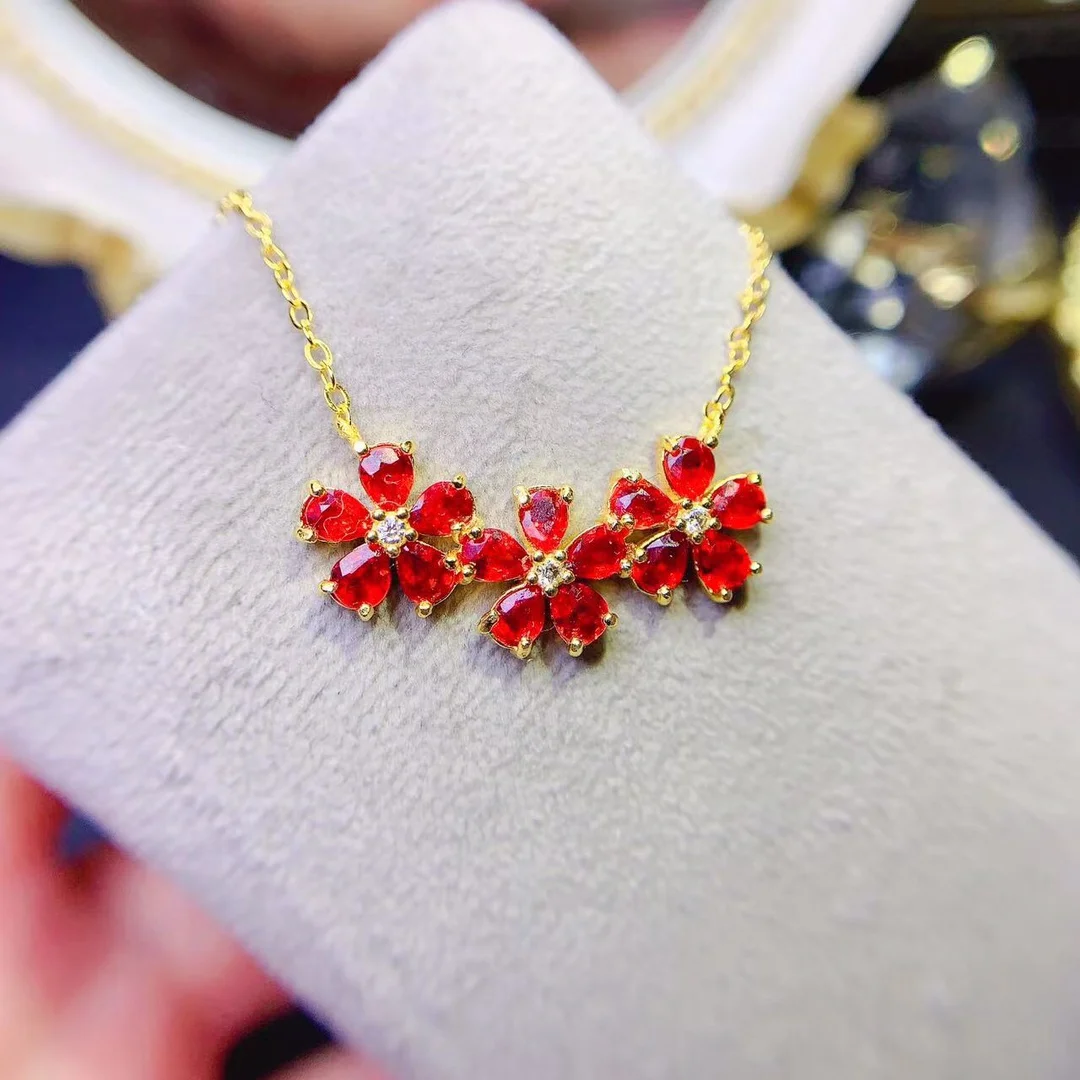 Natural Red Sapphire Sterling Silver 925 Jewel Jewel Pendant Women's Luxury Elegant Necklace Christmas shipping free