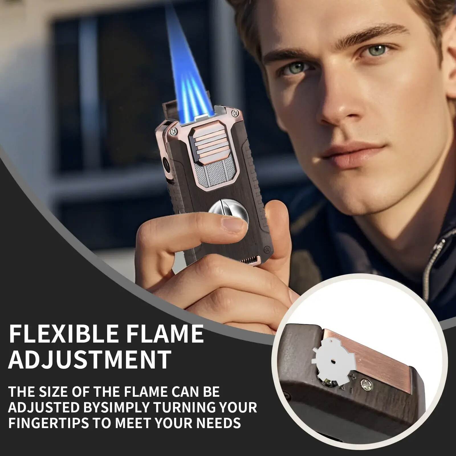 5-in-1 Butane Torch Lighter, Refillable Jet Flame Lighter with V-Cutter, Punch, Holder and Draw Tool, Multi-Functional Accessories Gift for Men, Dad, Husband, Friend