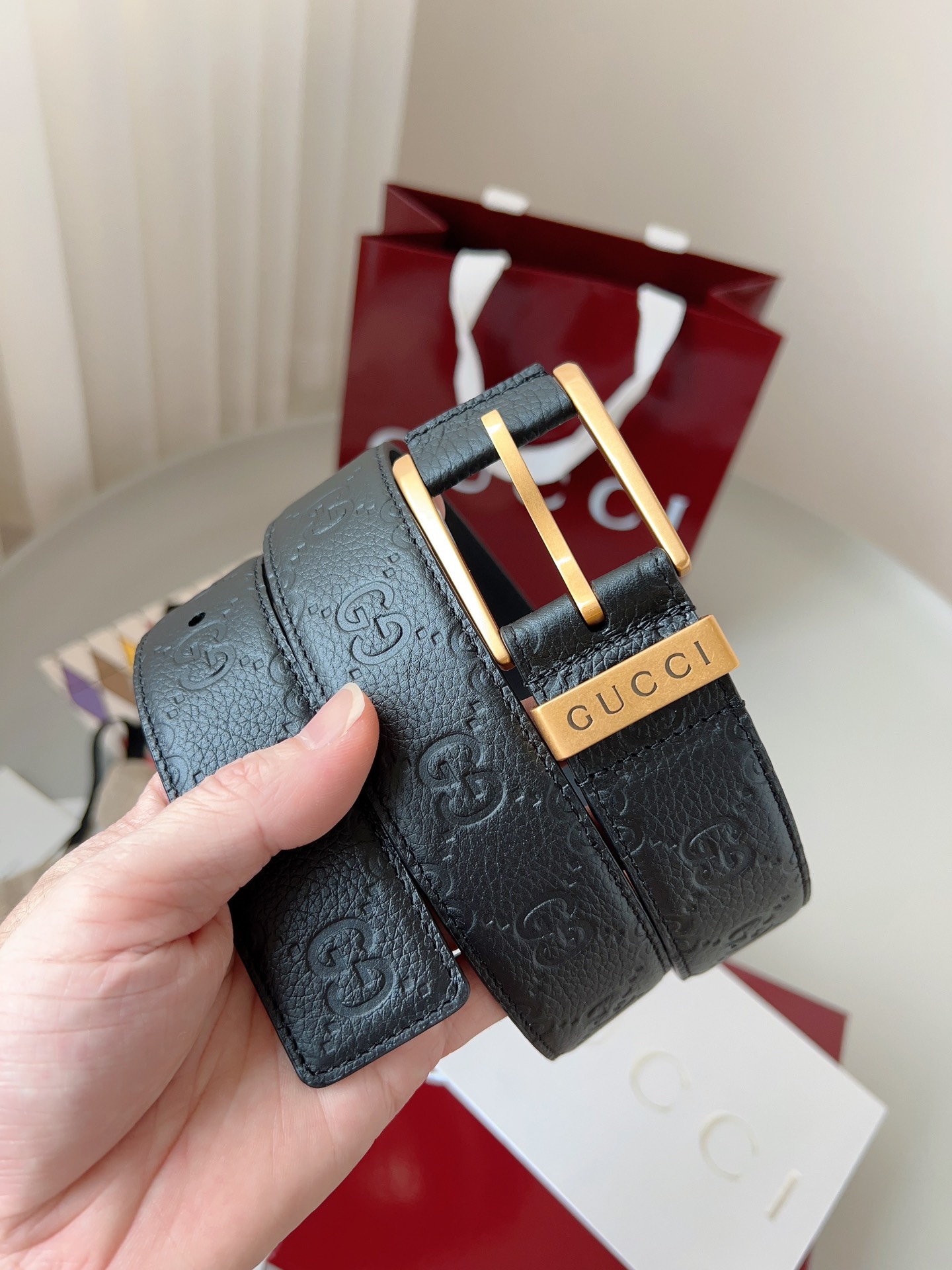 Gucci pin buckle printed leather belt 3.5cm wide