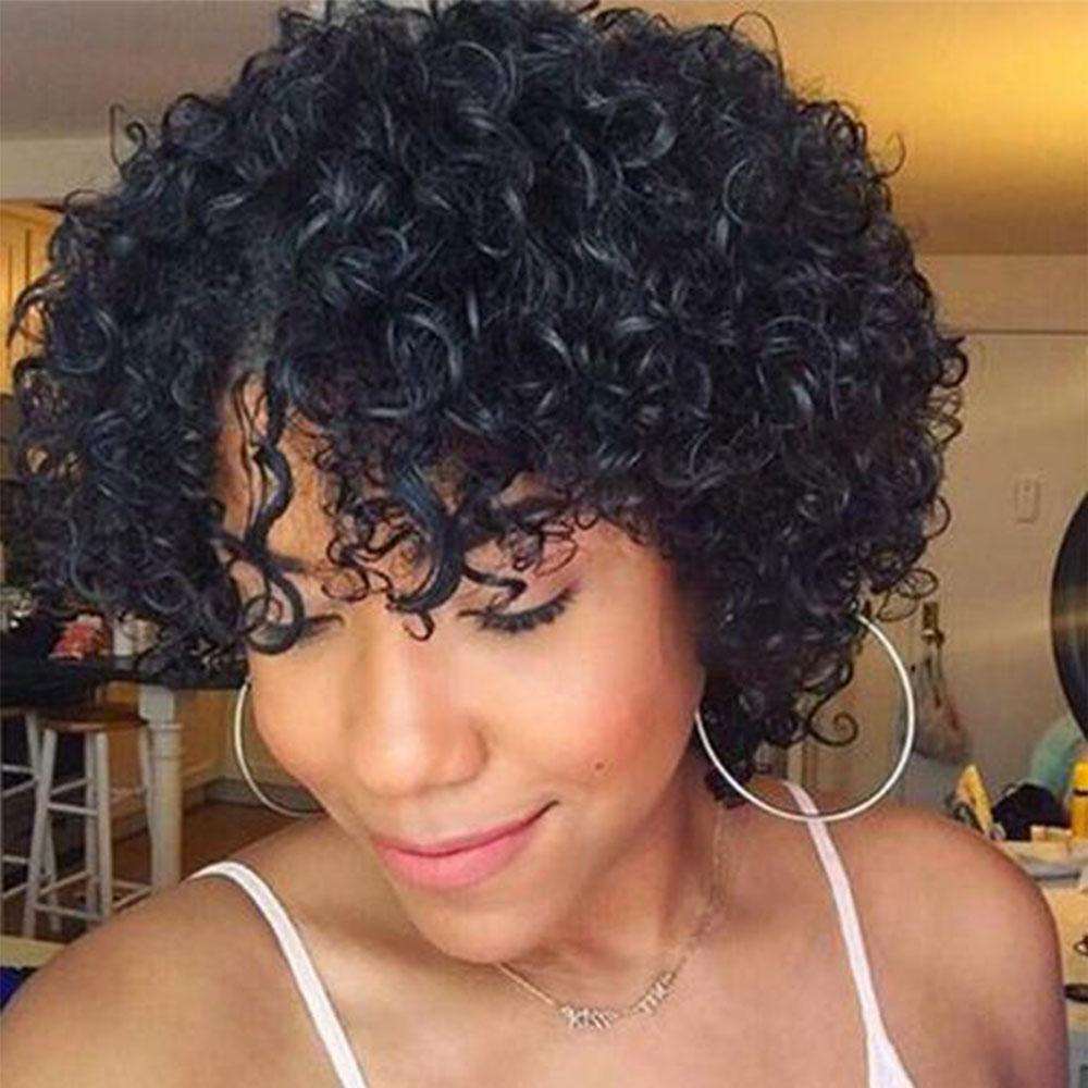 Luna 015 Gorgeous African American Short Curly Afro Wig with Bangs for Women