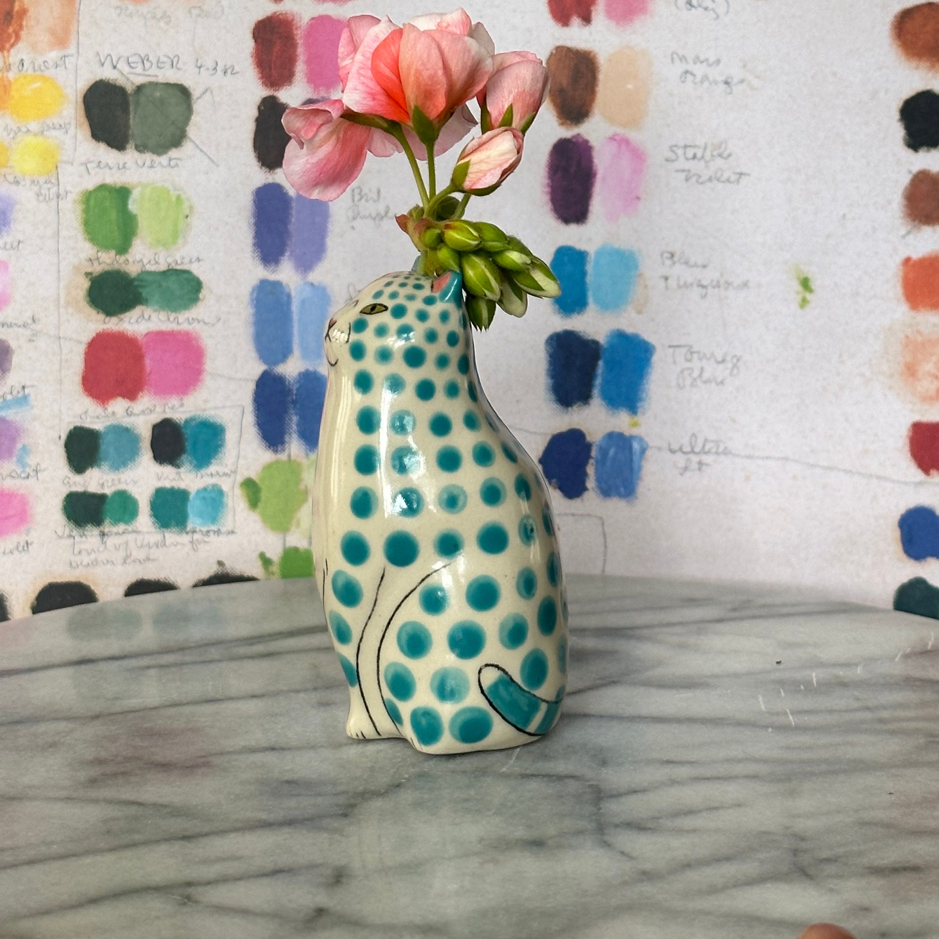 Polka Dot Cat Vase - Cat lover gift - Handmade