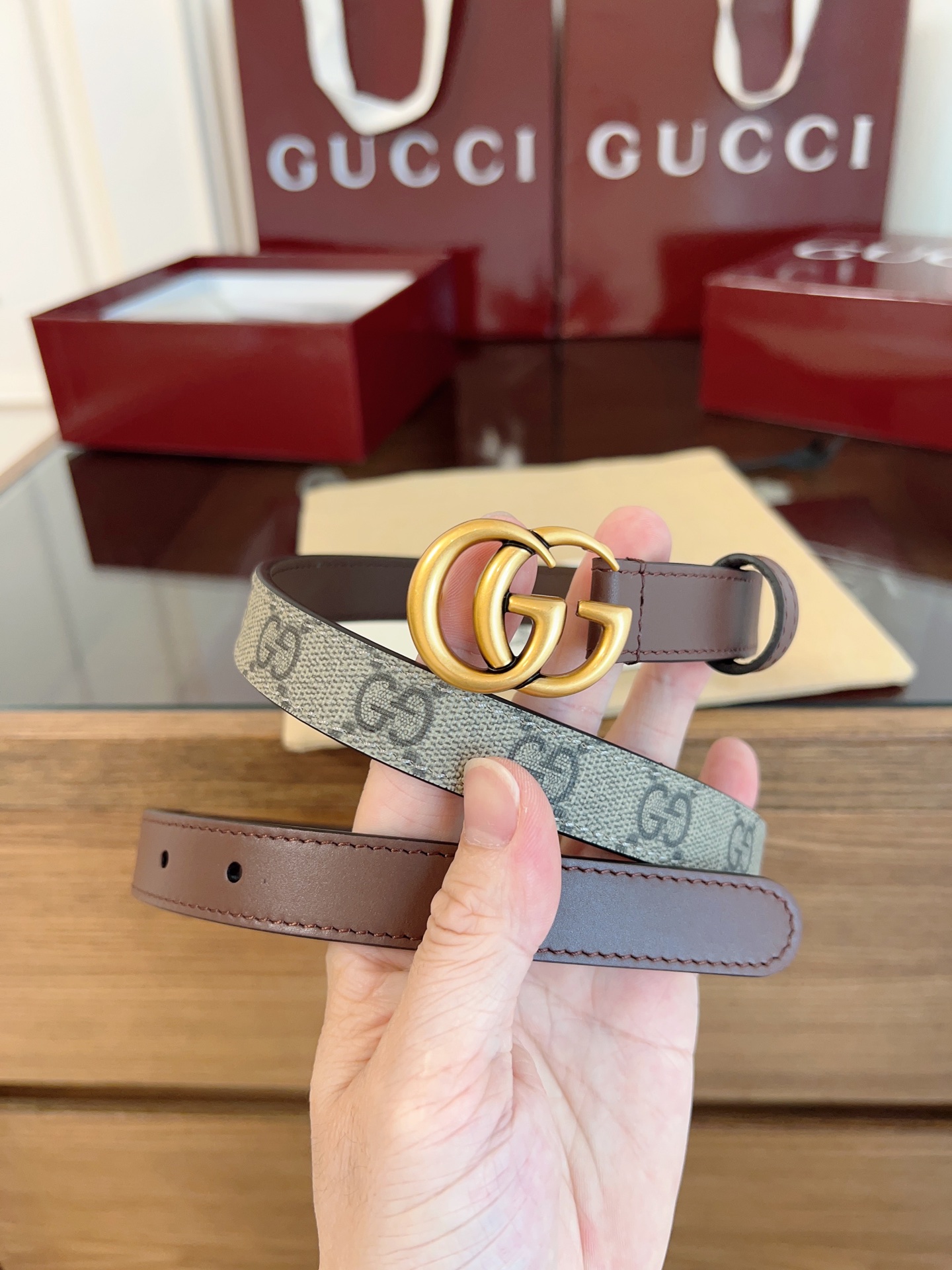 Gucci Double G steel buckle women's cowhide double-sided belt width 2.0cm