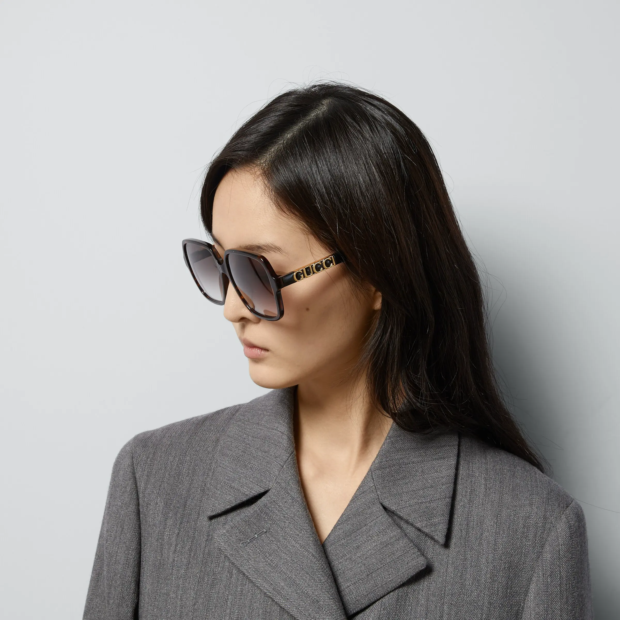 Gucci low bridge fitted rectangular frame sunglasses