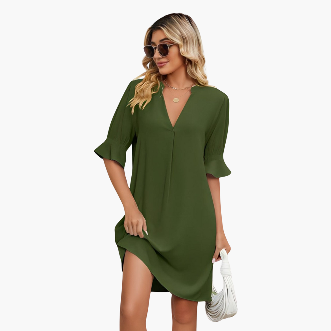 V-Neck Pleated Dress