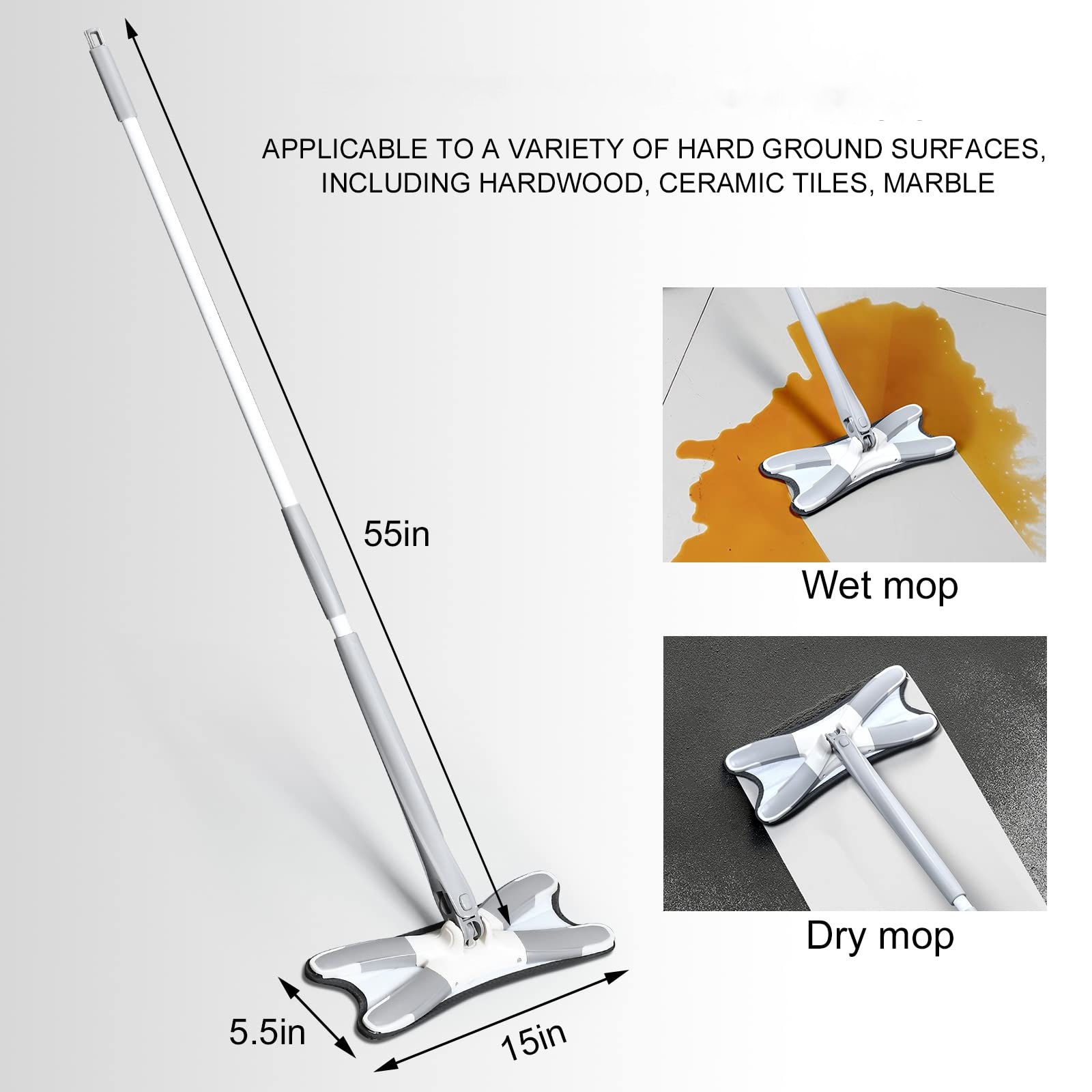 Microfiber Mop for Floor Cleaning, Dust Mop with Self Wringing, Ceramic Floor, Wood Floor Cleaner Mop, Dry Wet Mop with Removable Washable Pad