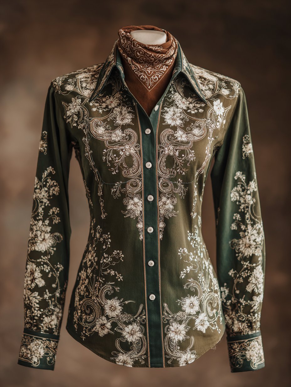 Women's Western Vintage Distressed Floral Long Sleeve Shirt