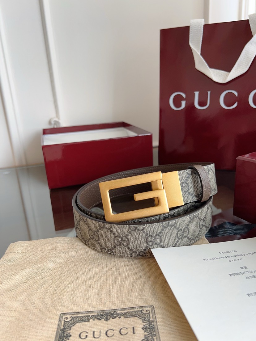 Gucci GG swivel buckle leather belt 3.5cm wide