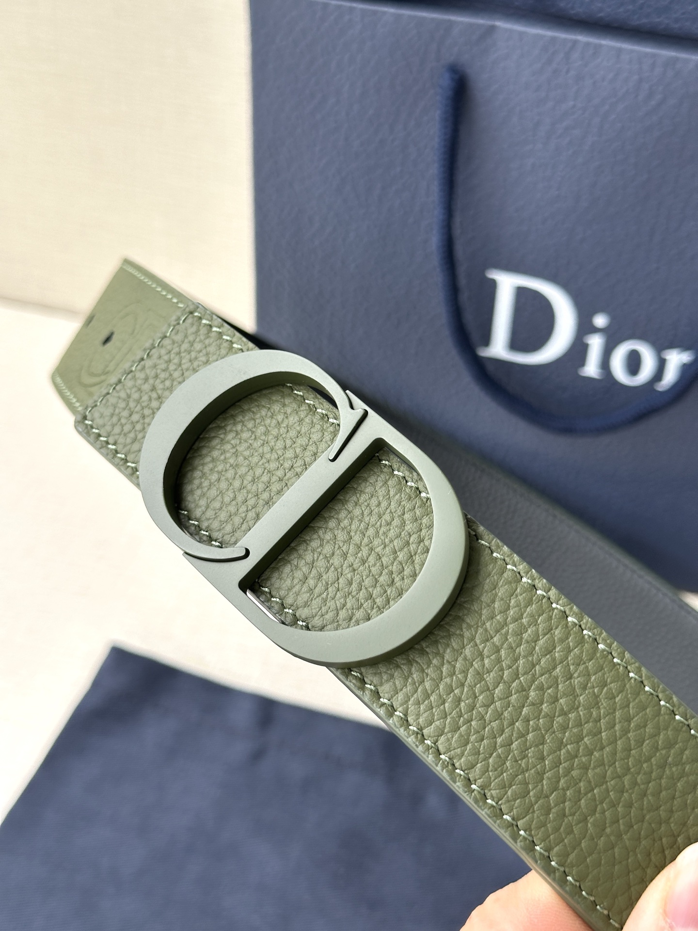 Dior embossed top layer leather belt 3.5CM wide