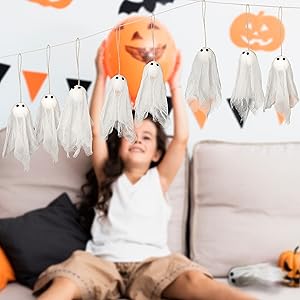 💥ON SALE💥Pack of 12 Small Hanging Ghosts with White Creep Cloth👻