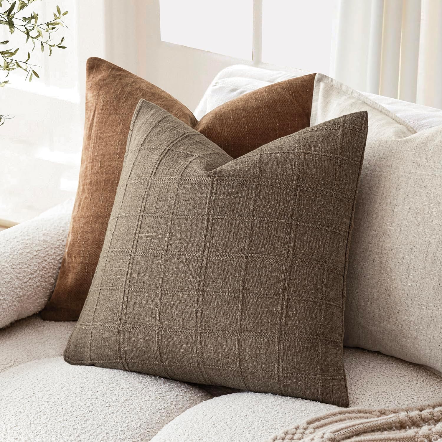 ON SALE🔥Set of 2 Decorative Linen Check Throw Pillow Covers