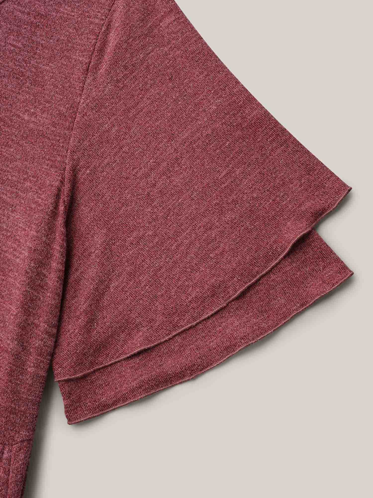 Layered Lotus Sleeve Belted Midi Knit Dress