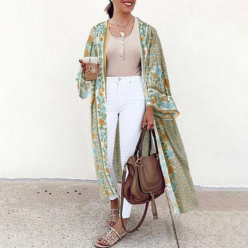 Women's Fashion Casual Printed Kimono Jacket