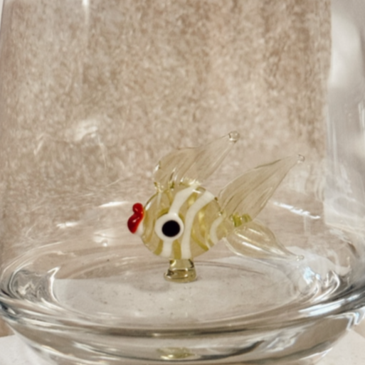 Glass cup with small colored fish pattern without handle gift glass