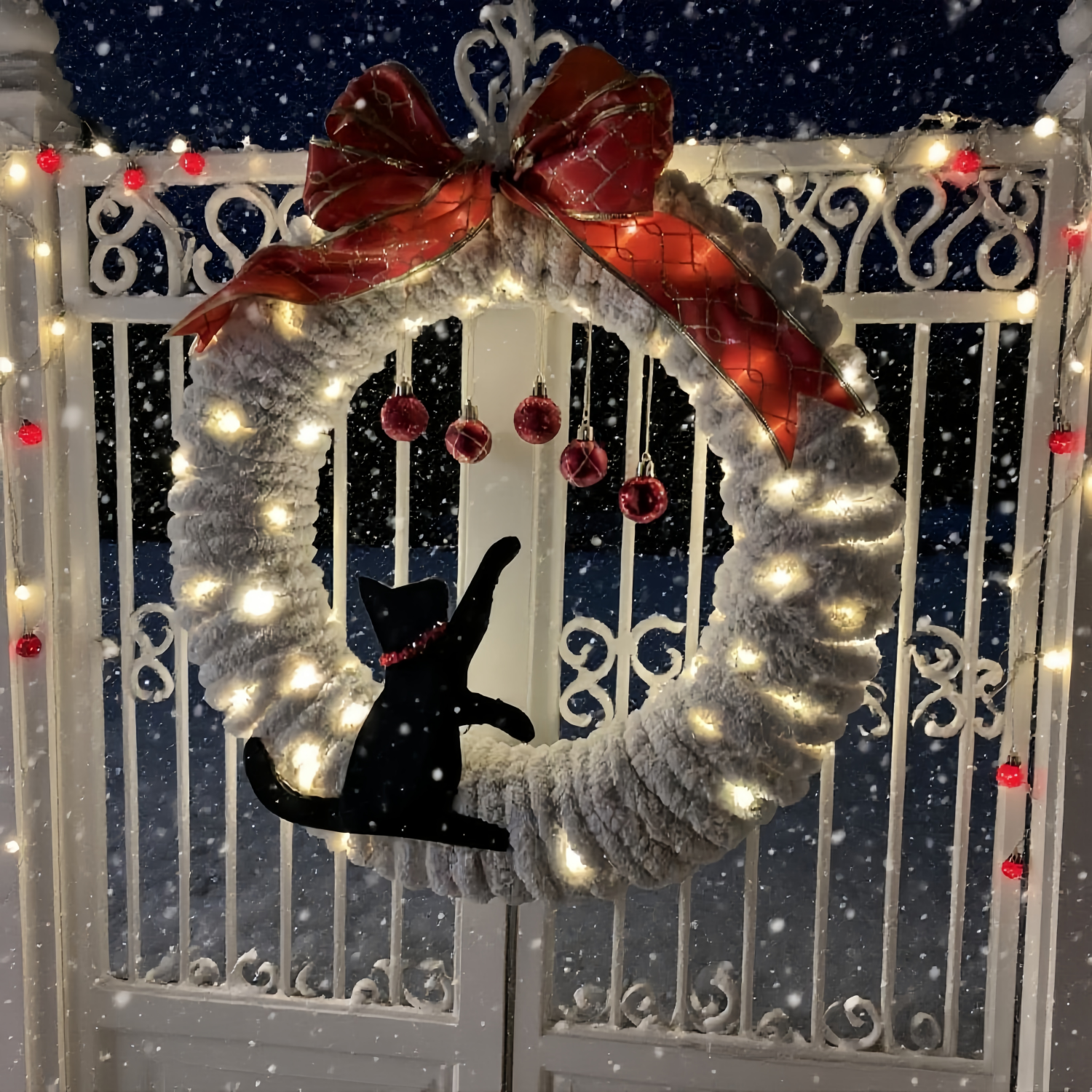🔥LAST DAY 50% OFF🔥Cats winter Christmas front door wreath With Light