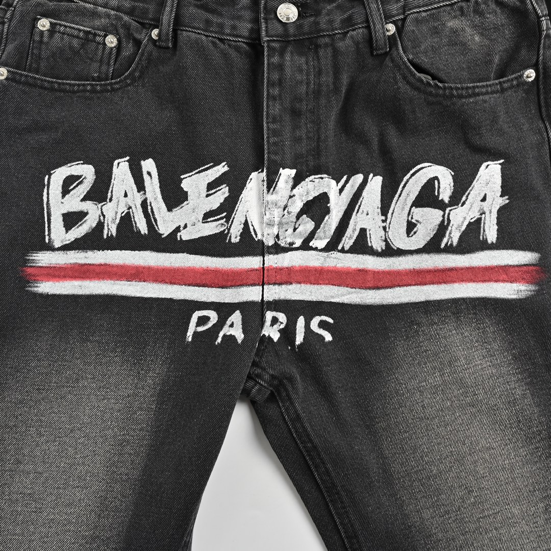 Balenciaga 24Fw Graffiti Cola Print Washed Jeans