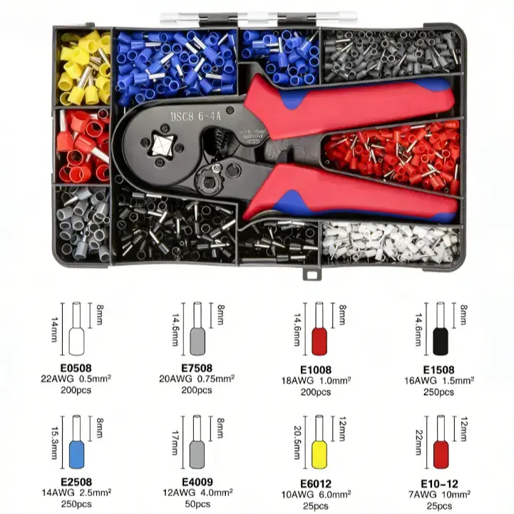 Ferrule Crimping Tool Kit, AWG 28-7 Self-adjustable Ratchet Wire Crimping Tool, Crimper Plier Set with 1200 COUNTS Wire Terminals Crimping Connectors Wire End Ferrules