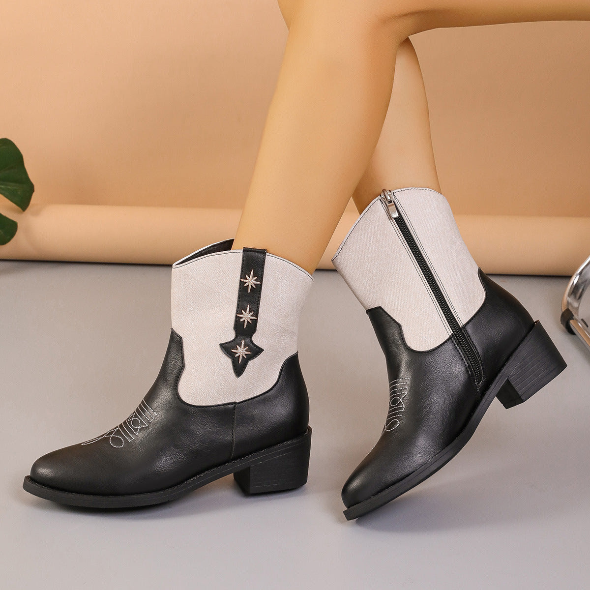 Step into Western Vibes with New Denim Patchwork Cowboy Boots for Women