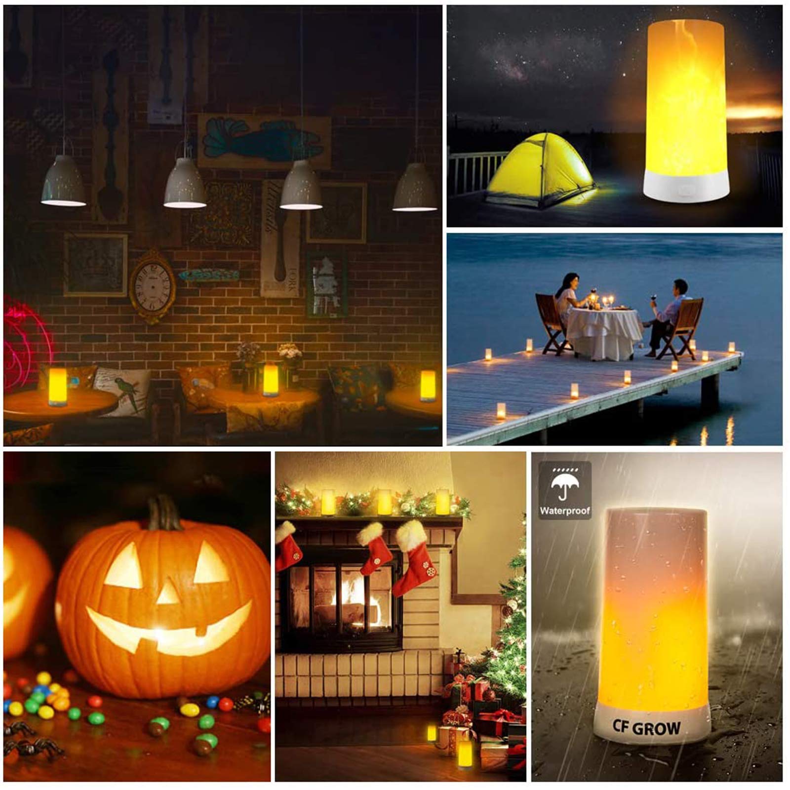 🔥LED Flame Effect Flickering Light, USB Rechargeable, 4 Mode Lights, Wireless Remote & Timer