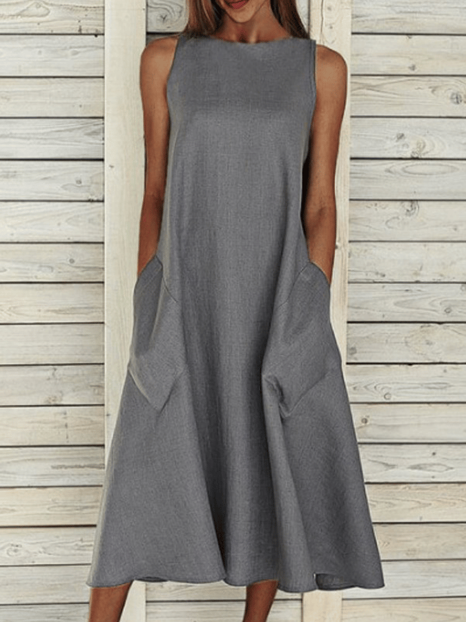 Women's Elegant Solid Color Cotton Dress