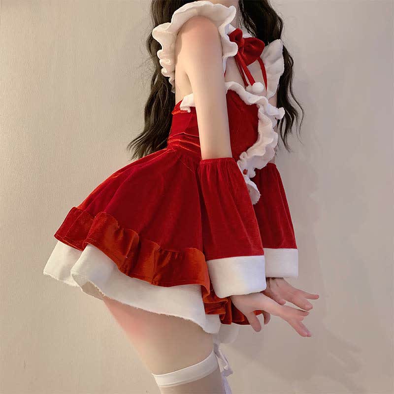 Love Heart Button Decor Ruffled Plush Slip Dress